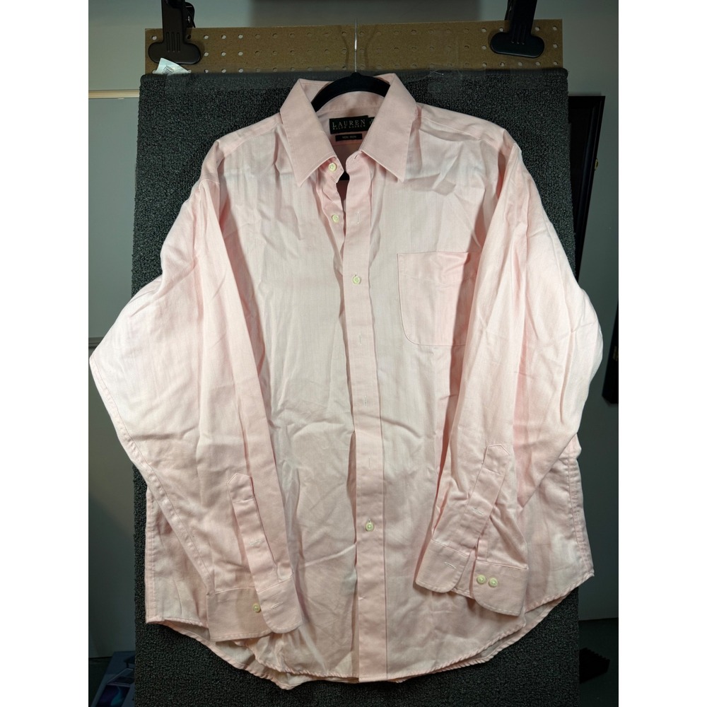 Lauren Ralph Lauren Dress Shirt Mens 17 34/35 Pink Herringbone Non Iron Cotton